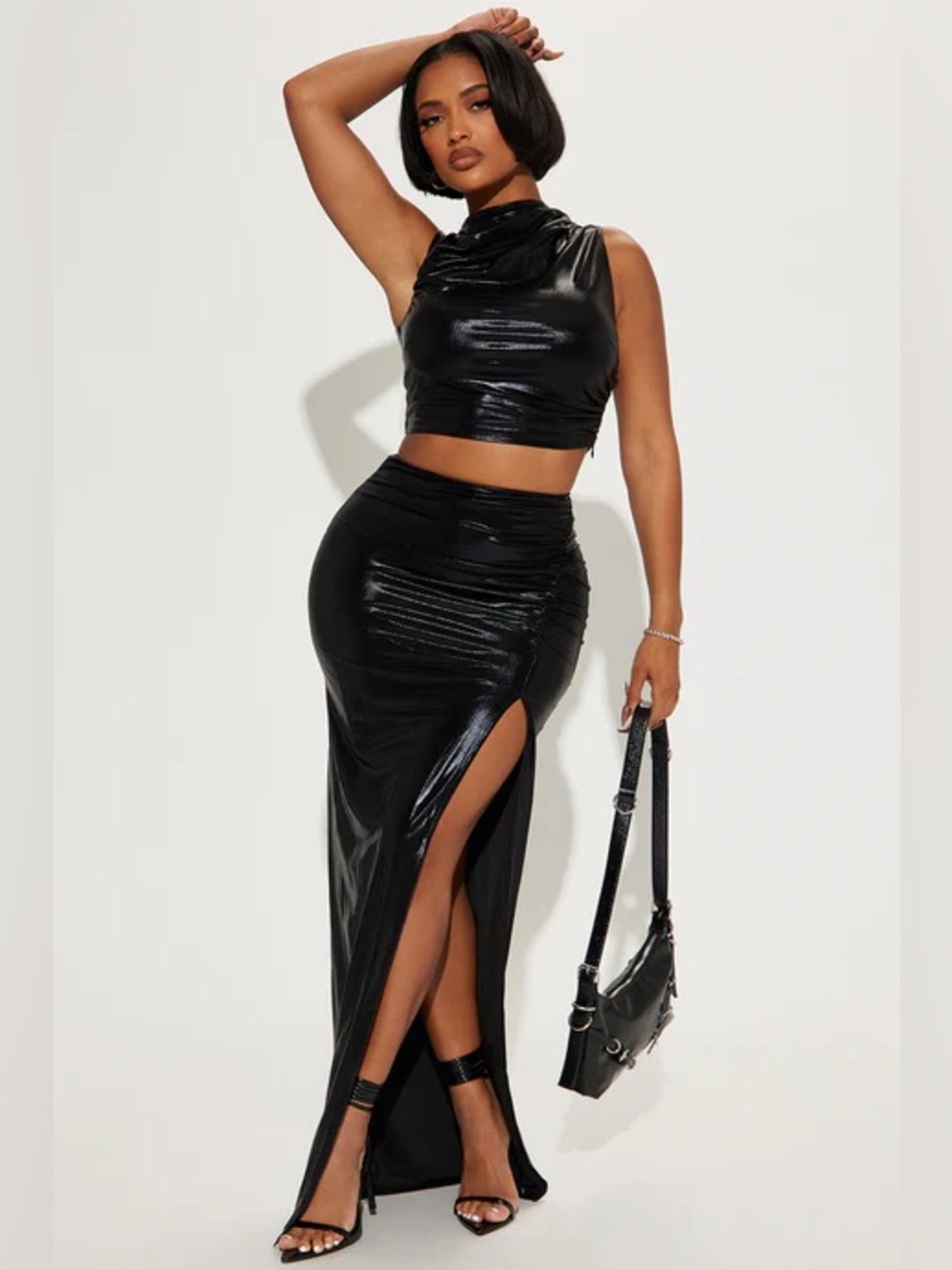 Metallic Moves Black Skirt and Top Set Size S Small Fashion Nova Party Club Hot